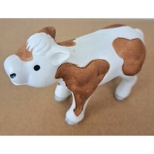Vtg 1983 ENESCO Cow Calf Figurine Brown White‎ Moo 2" tall Farm Barn Animal